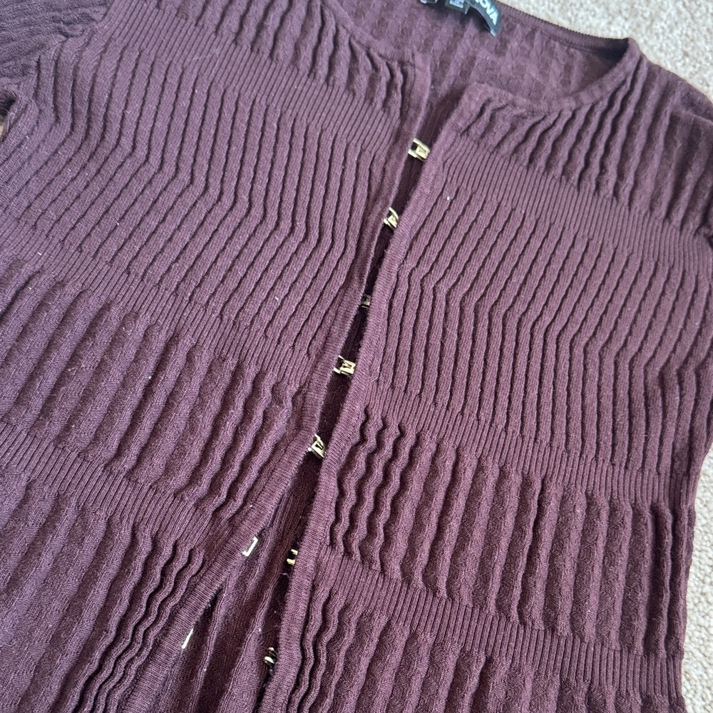 Chocolate Brown Ribbed Button-Front Cardigan - Picture 4 of 6